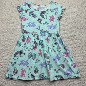 Nickelodeon JoJo Siwa Dress Girls SM 7/8 Short Sleeve Green Rainbow Sneakers EUC